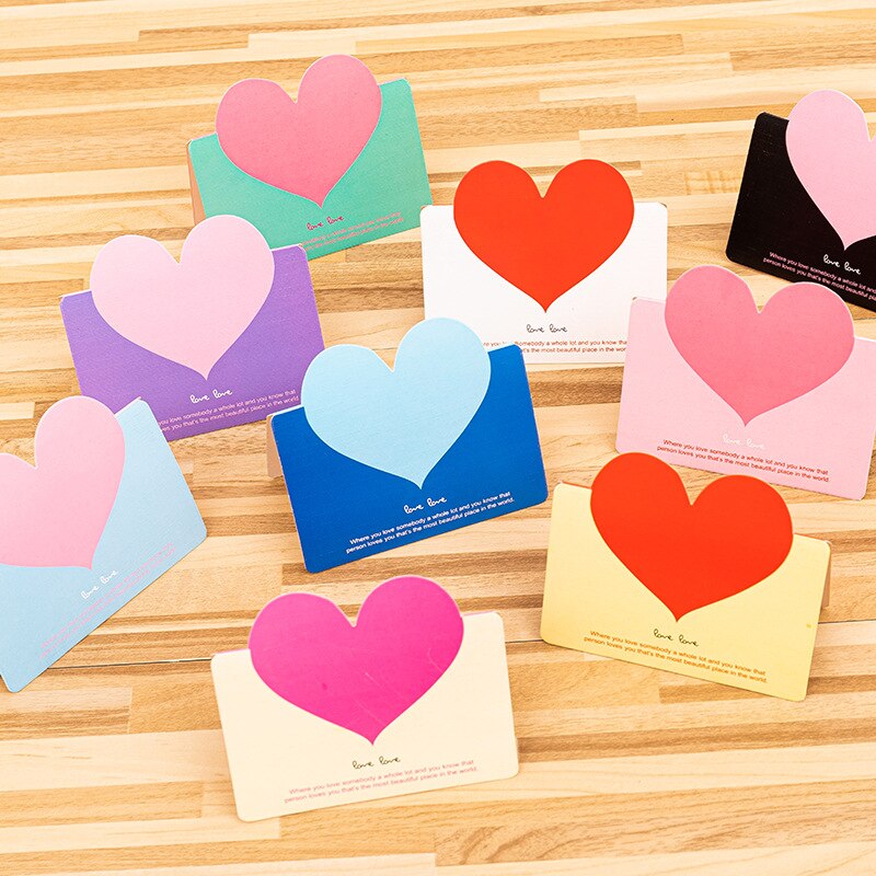 Mix Color Love Heart Shape Greeting Card Foldable Envelope Birthday Wedding Party Blessing Valentine Happy Xmas Stationery