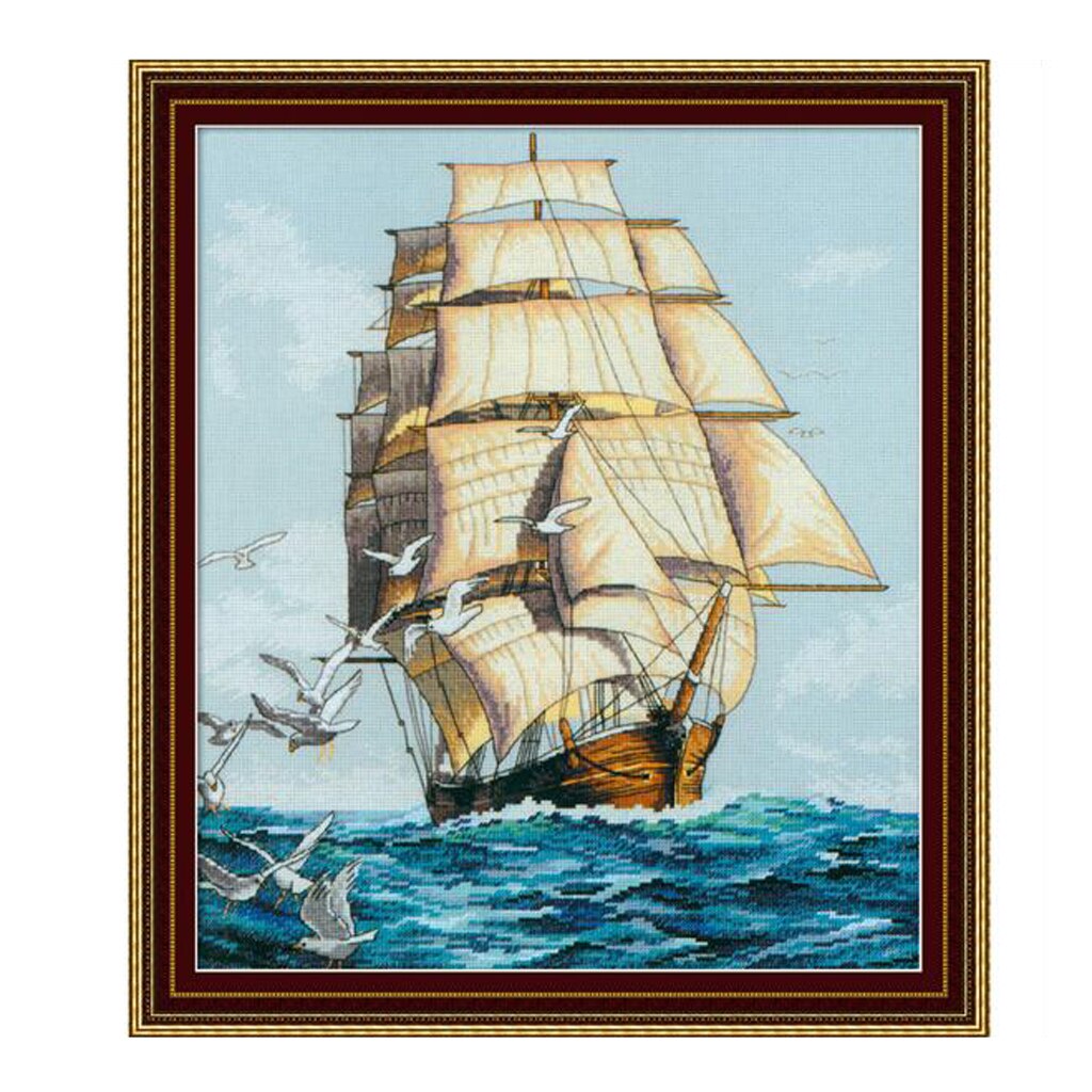 Kit de broderie au point de croix estampé pour bateau à voile pré-imprimé pour débutant 11 unités