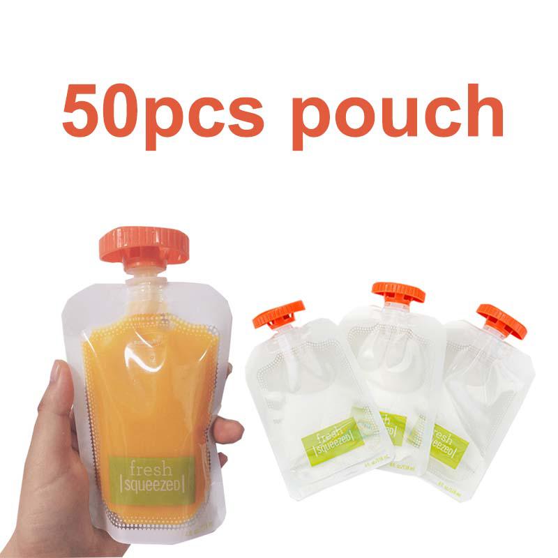 Babymad maker økologisk mad kværn til nyfødte frisk frugt juice beholdere opbevaring baby silikone børn isoleringsposer: 50 stk ske