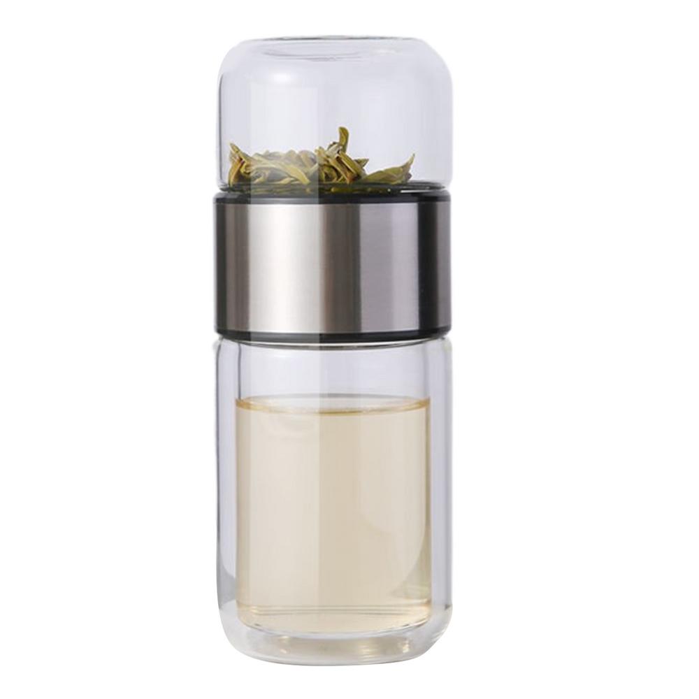 Botella de infusor de té de viaje, botella de agua de viaje a prueba de fugas, botella de té de separación de té y agua para té suelto, flor, hogar: L / Plata