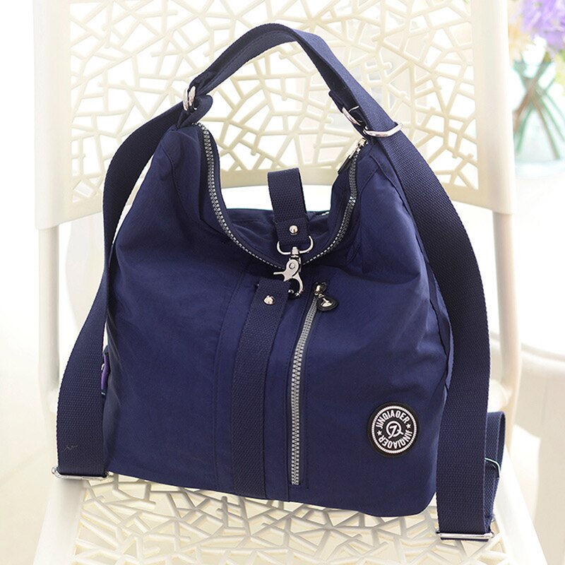 3 In 1 Women Bags Multifunction Backpack Shoulder Bag Nylon Cloth Tote Reusable Shopping Bag Ladys Travel Bag Crossbody Bag: dark blue