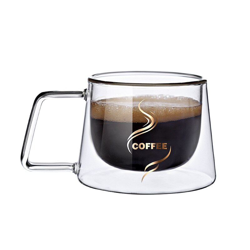 Glass kopp gjennomsiktig glass kopp drikkeglass dobbel vegg glass kaffekopper med lokk glass kopp krystall glass krus: Dobbel kopp