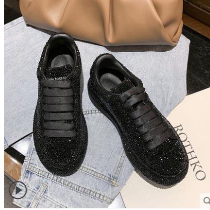 Damesko platform krystal rund tå modis afslappet kvindelige sneakers efterår træsko rhinestone lille efterår snøre solid: 2 / 39