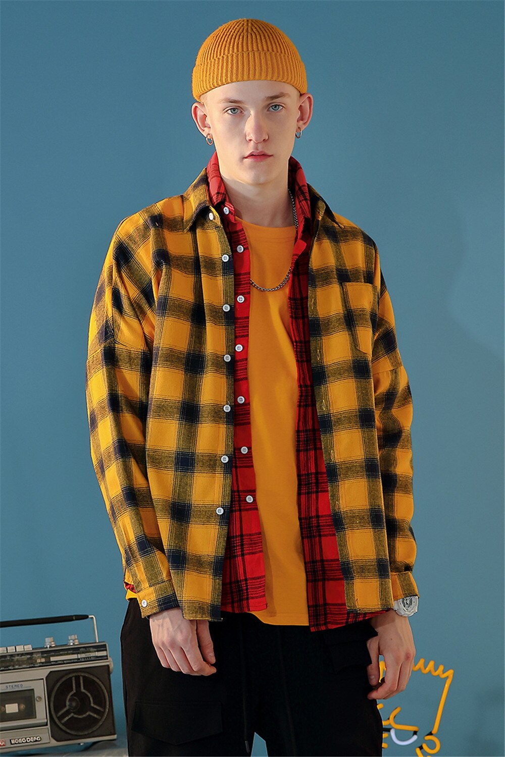 Raibaallu 100% Katoen Mannen Plaid Shirt Slim Fit Lente Herfst Mode Kleuren Mannelijke Toevallige Zachte Lange Mouwen Shirts Mannen blouse