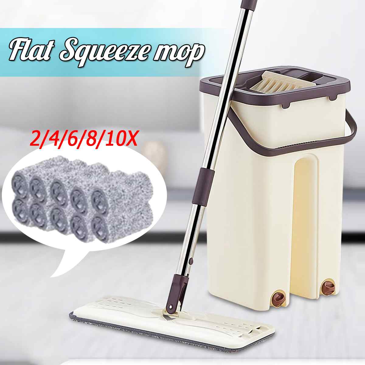 Mop Cloth with Bucket Hand Free Wringing Mop Self Wet Cleaning System Dry Clean Microfiber Flat Squeeze Lazy Mops Floor Bucket