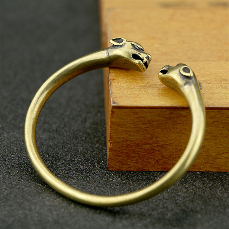 Vintage kobber blanke geometriske åbning armbånd smykker til kvinder messing enkle justerbare armbånd antikke armbånd: Leopard armbånd