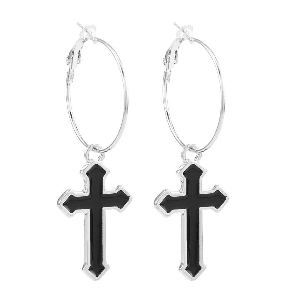 Pendientes grandes de Metal estilo callejero para mujer, aretes con Cruz hueca, estilo Punk, Hip Hop, joyería exagerada: TF258