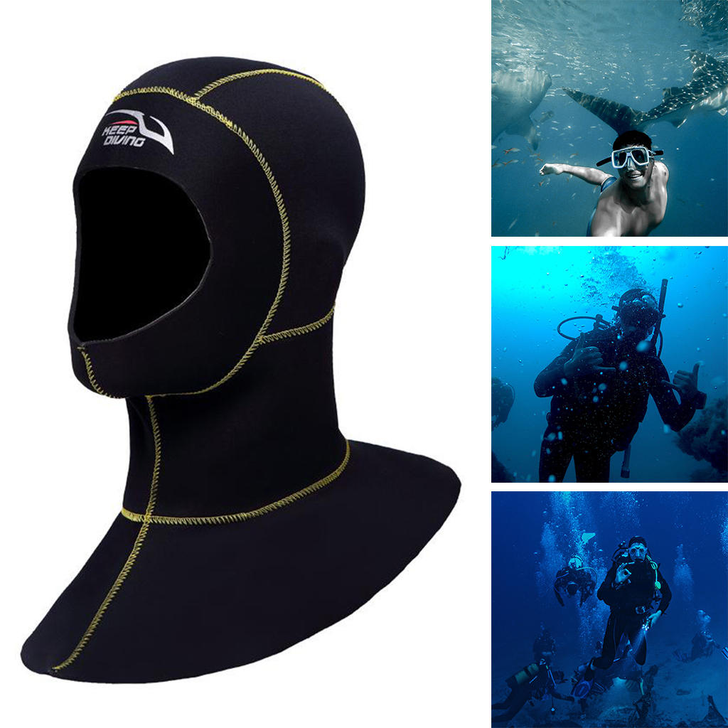 Wetsuit Scuba Hood Neoprene Dive Hood- 4 Sizes Diving Hat Cap Underwater Head: Yellow Seam S