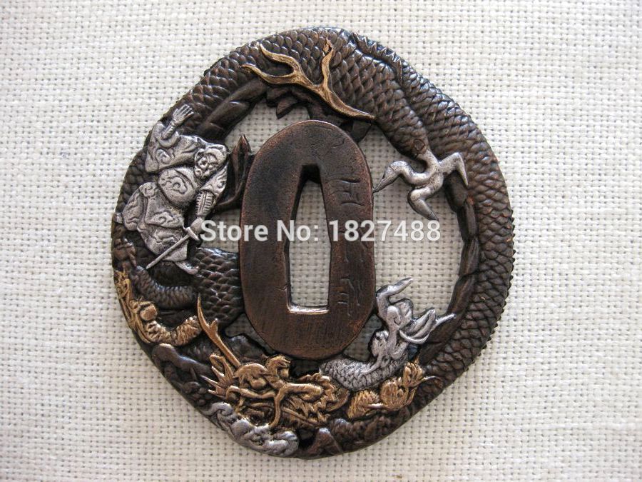 Copper Japan Samurai Sword Dragon Tsuba Katana Handgaurd Accessories