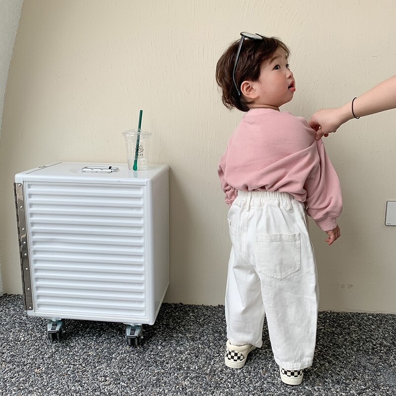 2022 Lente Koreaanse Stijl Baby Kids Witte Kleur Broek Unisex Kids Losse Casual Broek