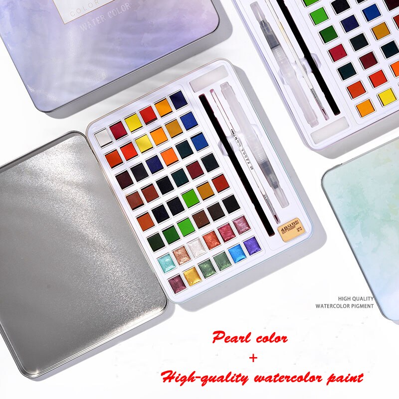 Parel Aquarel Pigment Set 48 Kleur Aquarel Verf Student Handgeschilderde Draagbare Schilderen Set Ijzeren Doos Specialiteit Art Supplies