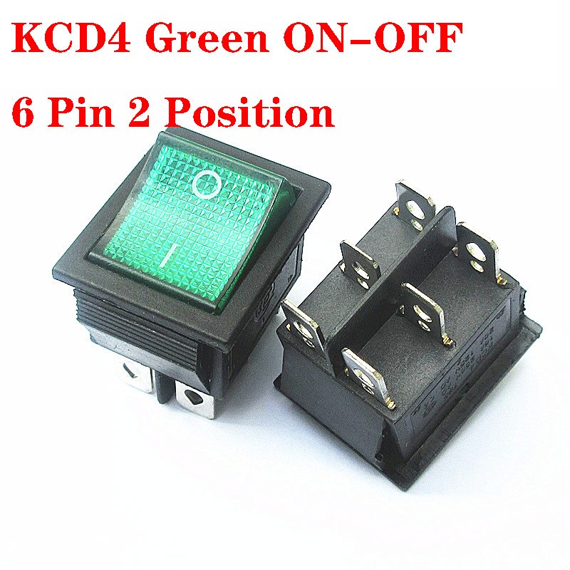 10PCS KCD4 Rocker Switch ON-OFF 2 Position 4 pin / 6 pin Electrical equipment With Light Power Switch 16A 250VAC/ 20A 125VAC: Green 6 Pin