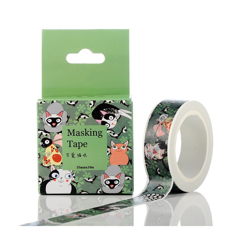 1.5cm avlet min nabo katt washi teip selvklebende diy scrapbooking klistremerke etikett maskebånd: H