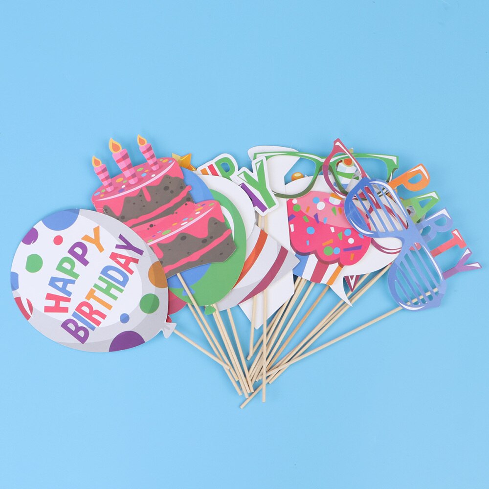 18pcs Birthday Photo Props Kit Funny Paper Mask DIY Selfie Props Accessories Party Favors Decoration Supplies