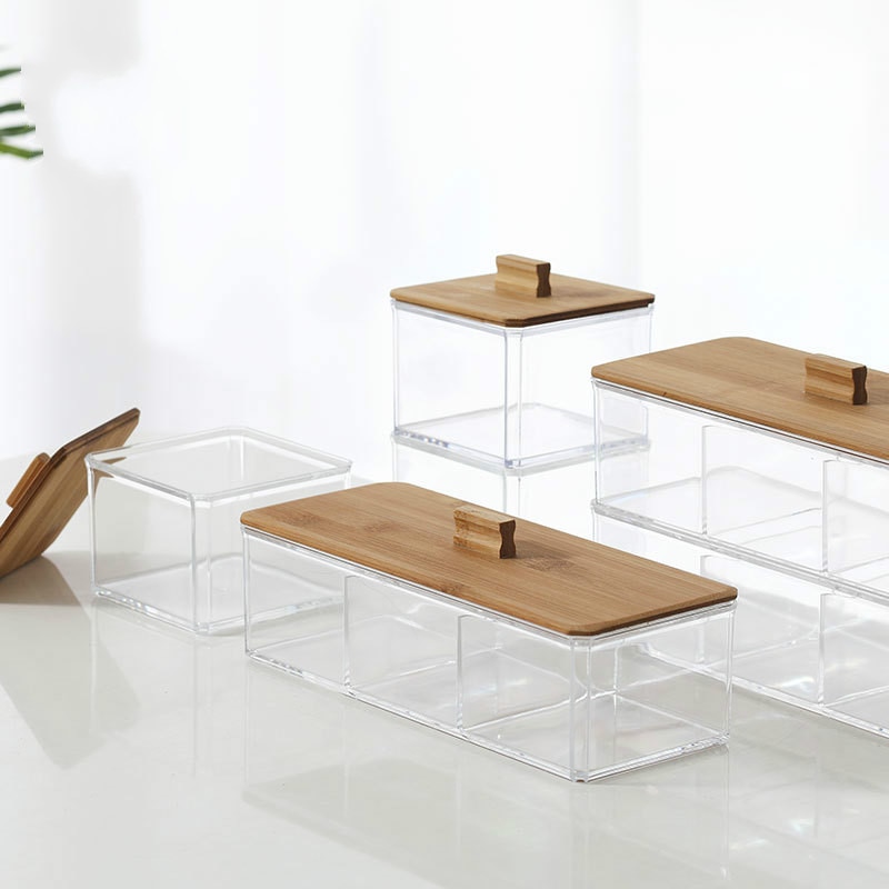 Acrílico redondo Qtip contenedor recipientes para especias tazón de algodón de maquillaje organizador para almohadilla de la joyería caja de almacenamiento de titular de caramelo tarros con tapa