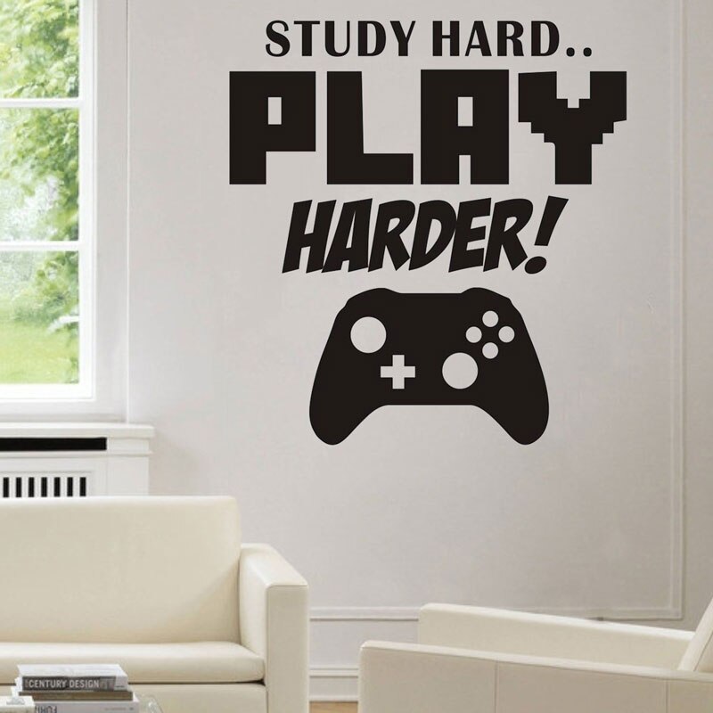 Study Hard Gamepad Quotes & Words Wall Sticker Artistic Background For Kids Rooms Home Decor Sticker Mural