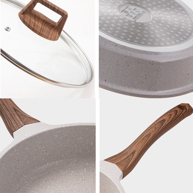 20-28CM Maifan Stone Wok Non-stick Frying Pan with Glass Lid Deepening Frying Pan for Induction Cooker Gas Stove