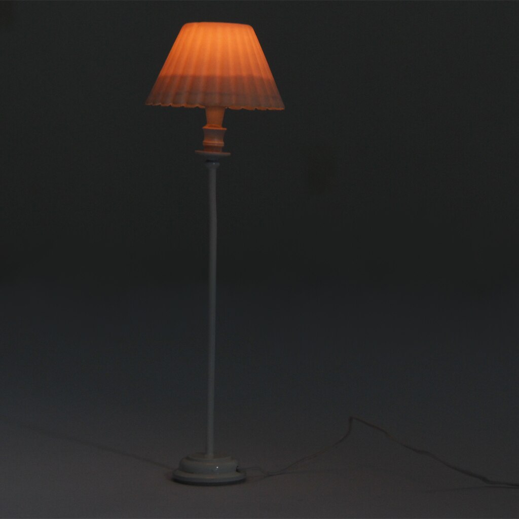 Dollhouse Miniature Working Floor Lamp Light Shell Shade White Lighting Stand