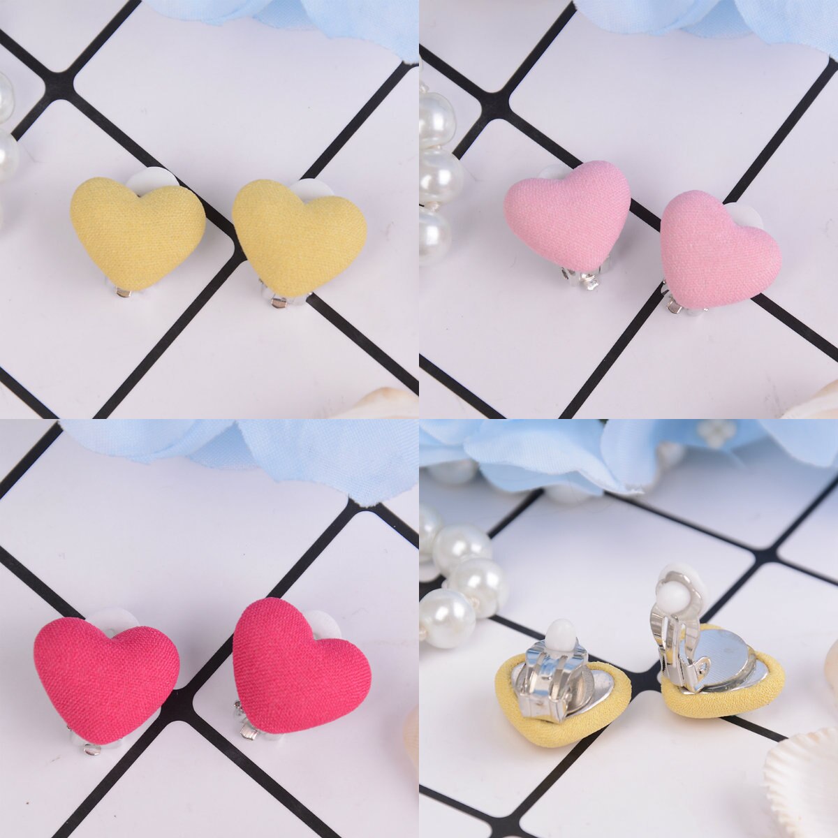 1 Pair Heart And Star Flower Shape Children Earrings Lovely Pearl Earrings For Girls Without Ear Hole Clip Earrings