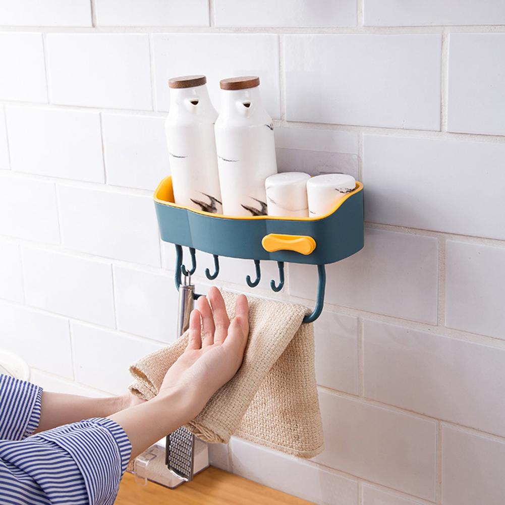 Shower Caddy Rounded Edge Space Saver Removable Hook Traceless Tray Bathroom Organizer Bathroom Shelf for Dorm