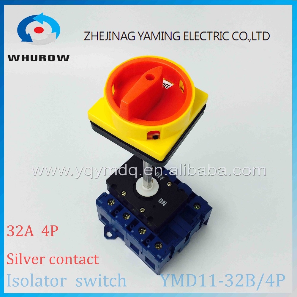 Isolator switch YMD11-32B 4P 690V with padlock aluminum pole 32A Load break power cut off operation outside electrical cabinet