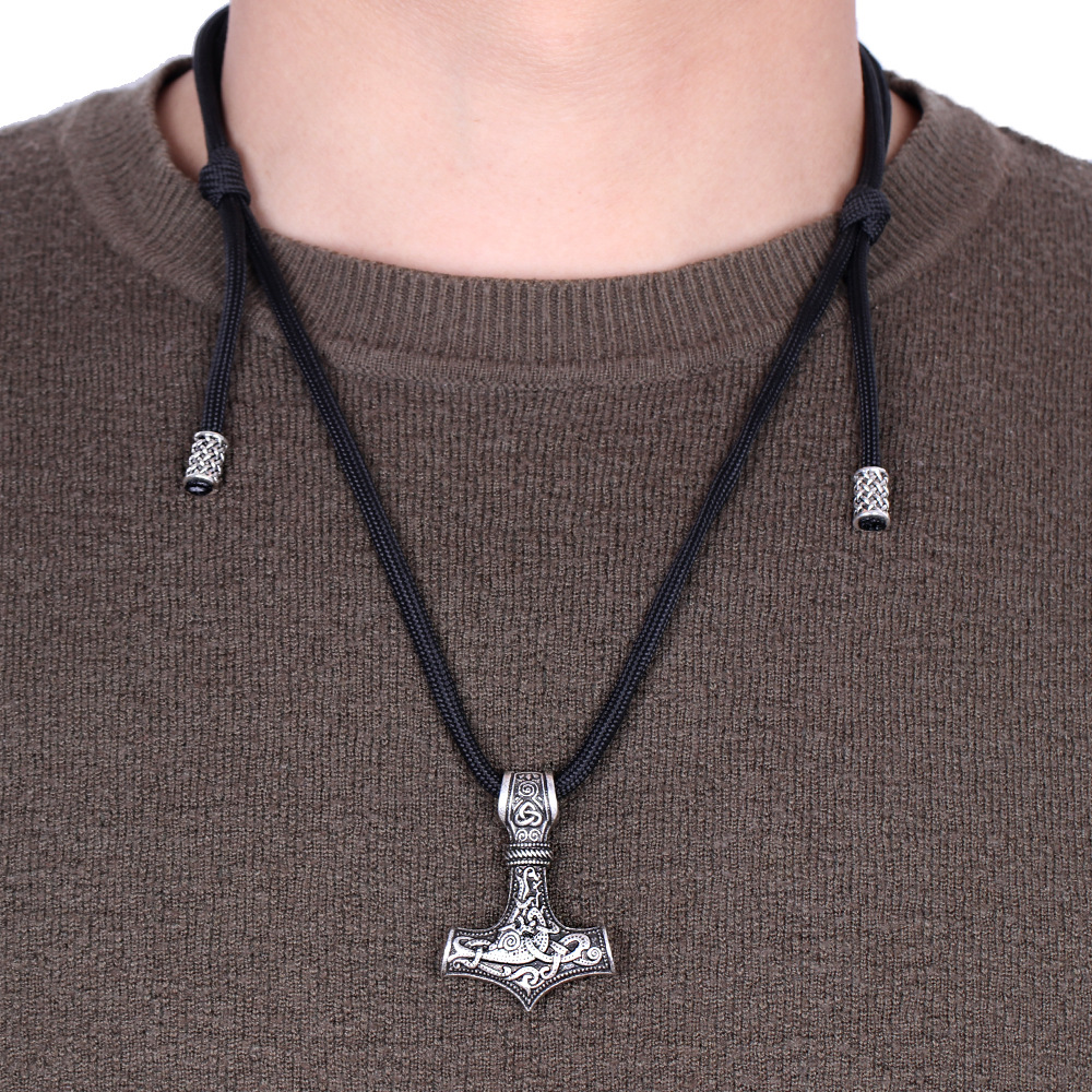 Nordic Thor Hammer Mjolnir Amulet Pendant Viking Jewelry Talisman Scandinavian Rope Chain Male Necklace