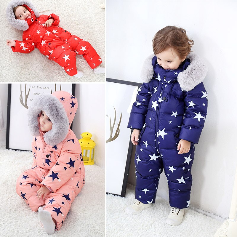 -30 russische pasgeboren Winter Snowsuit fur Hooded warm jongen Waterdicht donsjack voor baby meisje clothes1-4 jaar Romper sneeuw wear