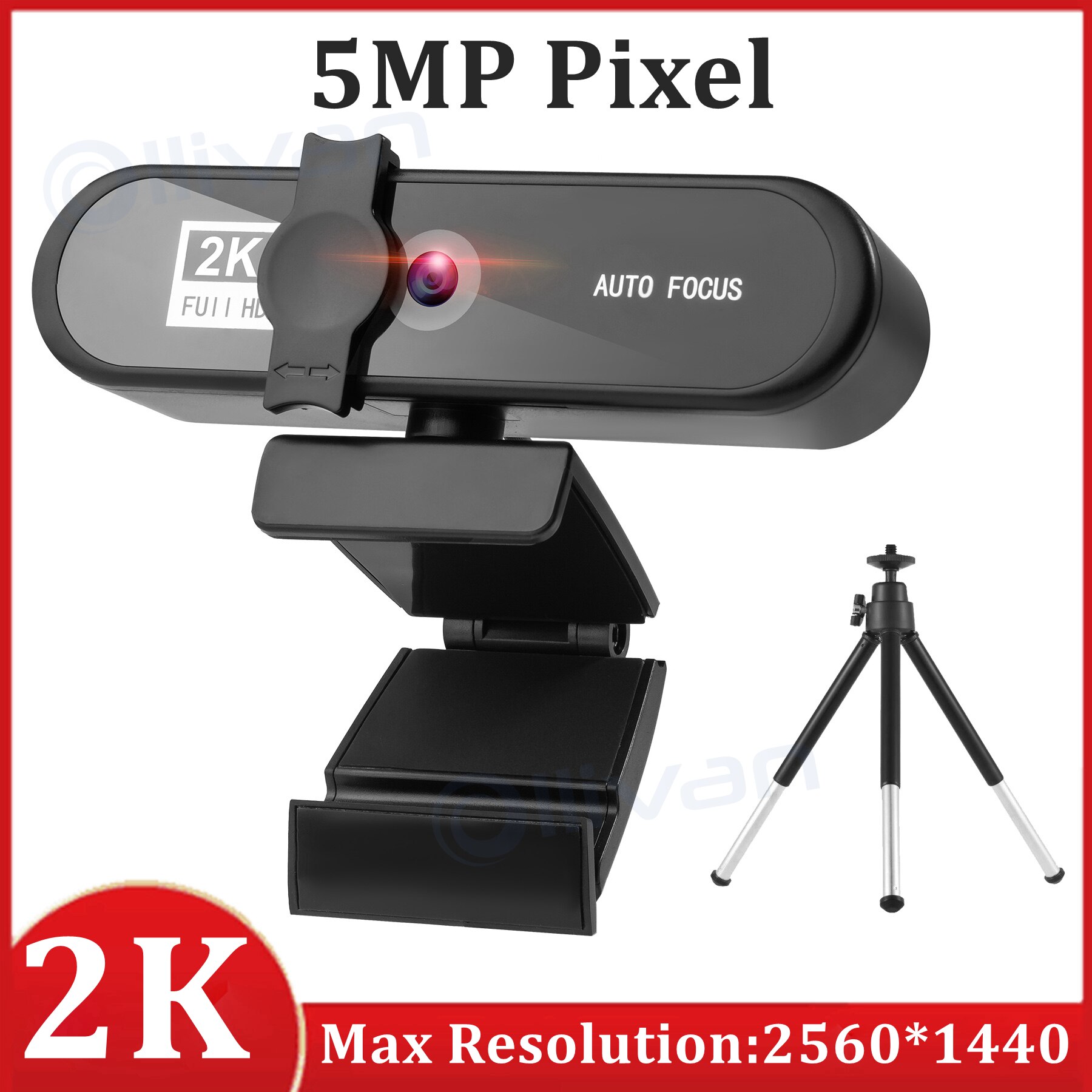 4K Webcam Full HD 1080P Web Camera For PC Computer Laptop Video Record Autofocus Lens 8MP Webcam With Microphone Privacy Cover: 2K Black