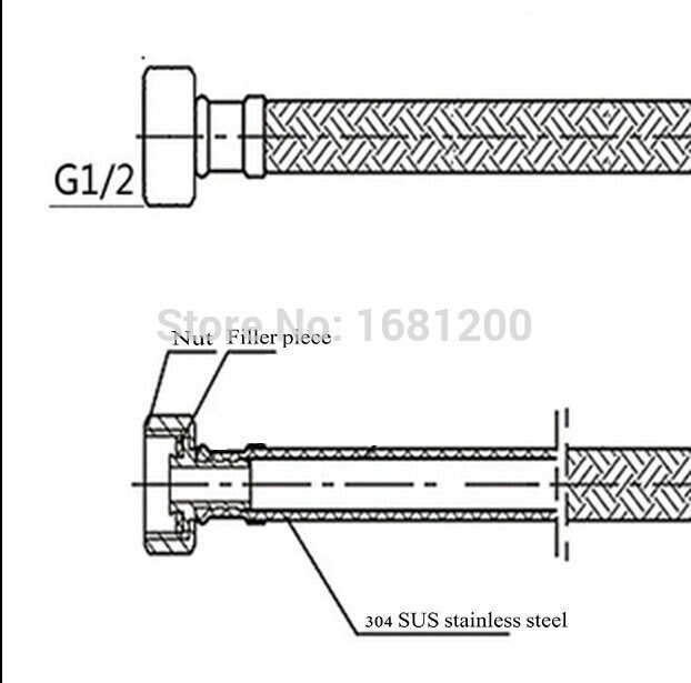 50 cm 1 paar 304 rvs Watertoevoerslang gebreide draad wastafel/wc sanitair slang badkamer onderdelen G 1/2 "B HJ-1154