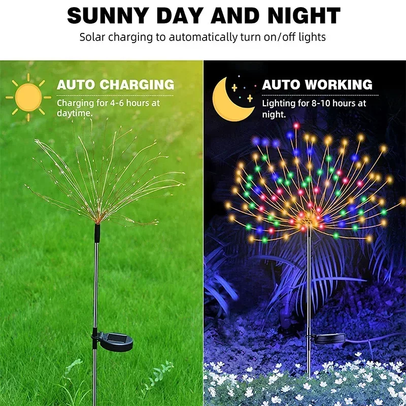 Luz LED Solar de fuegos artificiales, decoración de jardín al aire libre, camino de césped, luz para Patio, , Navidad, boda