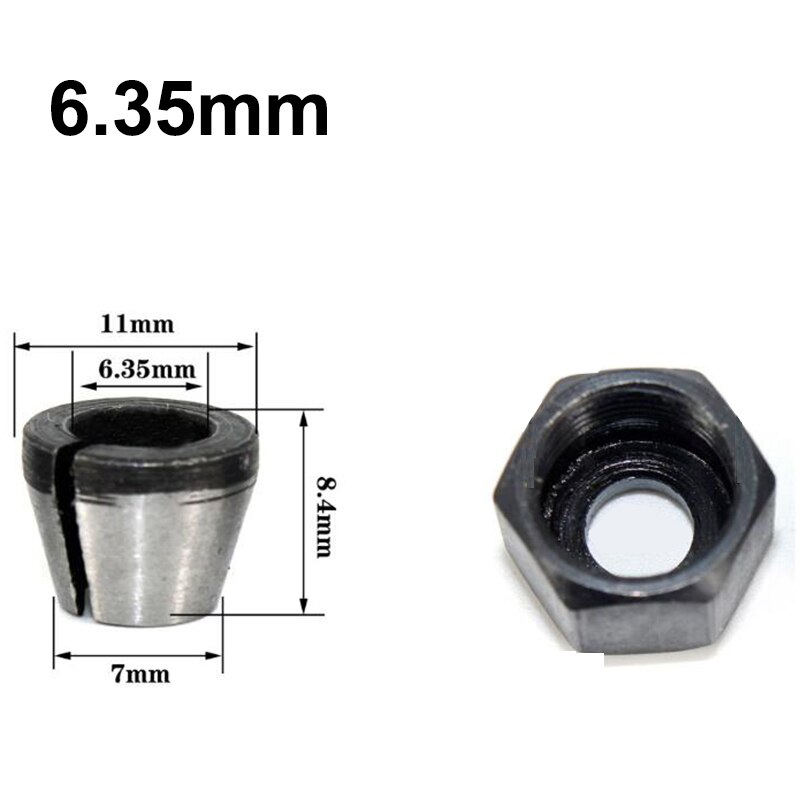 6mm 6.35mm 8mm kiristysistukasovitin ruuvimutterilla sähköinen jyrsinistukka istukka kaiverrusleikkurikoneeseen: 1pc 6.35mm istukka