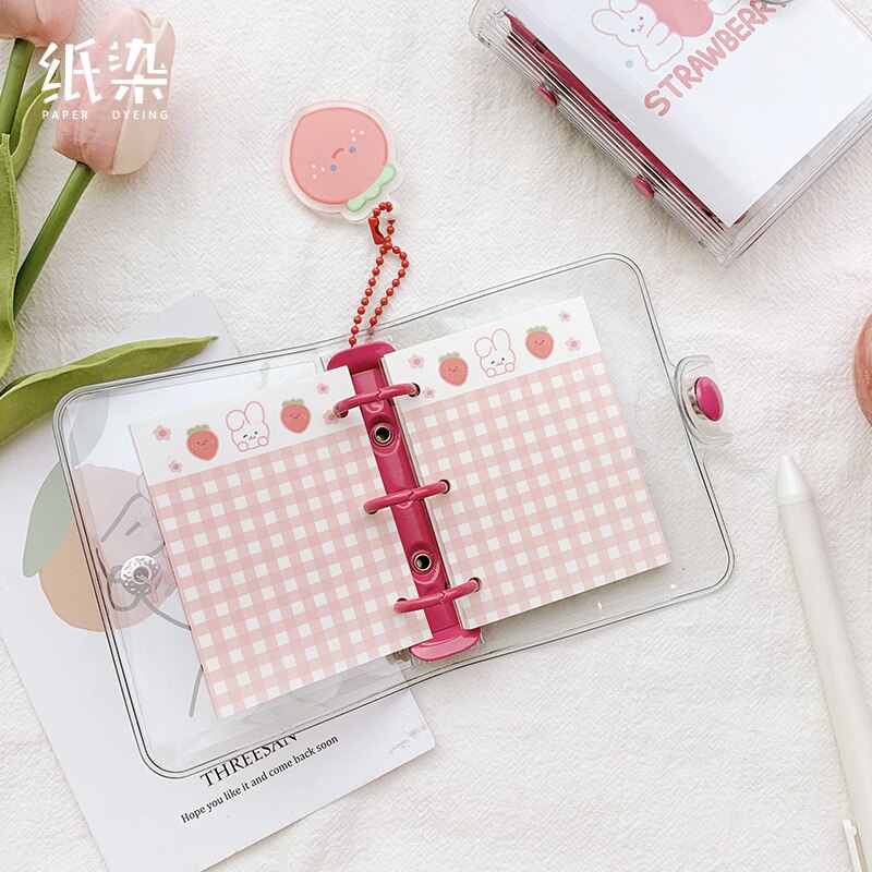 Japanese Stationery Mini Portable 3 Hole Binder Diary Notebook Cute Small Pocket Journal Notebook Grid Color Pages Planner