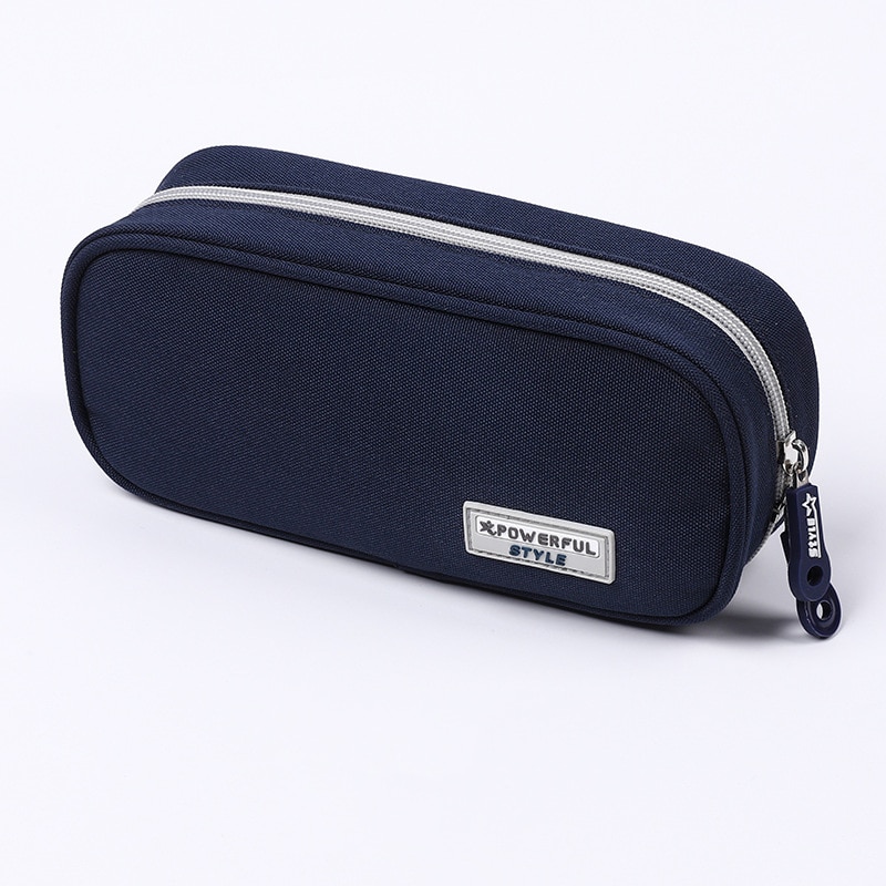 Lærred udsøgt penalhus teenager sød kuglepenne etui stor kapacitet blyanttaske skole papirvarer forsyninger: Blå