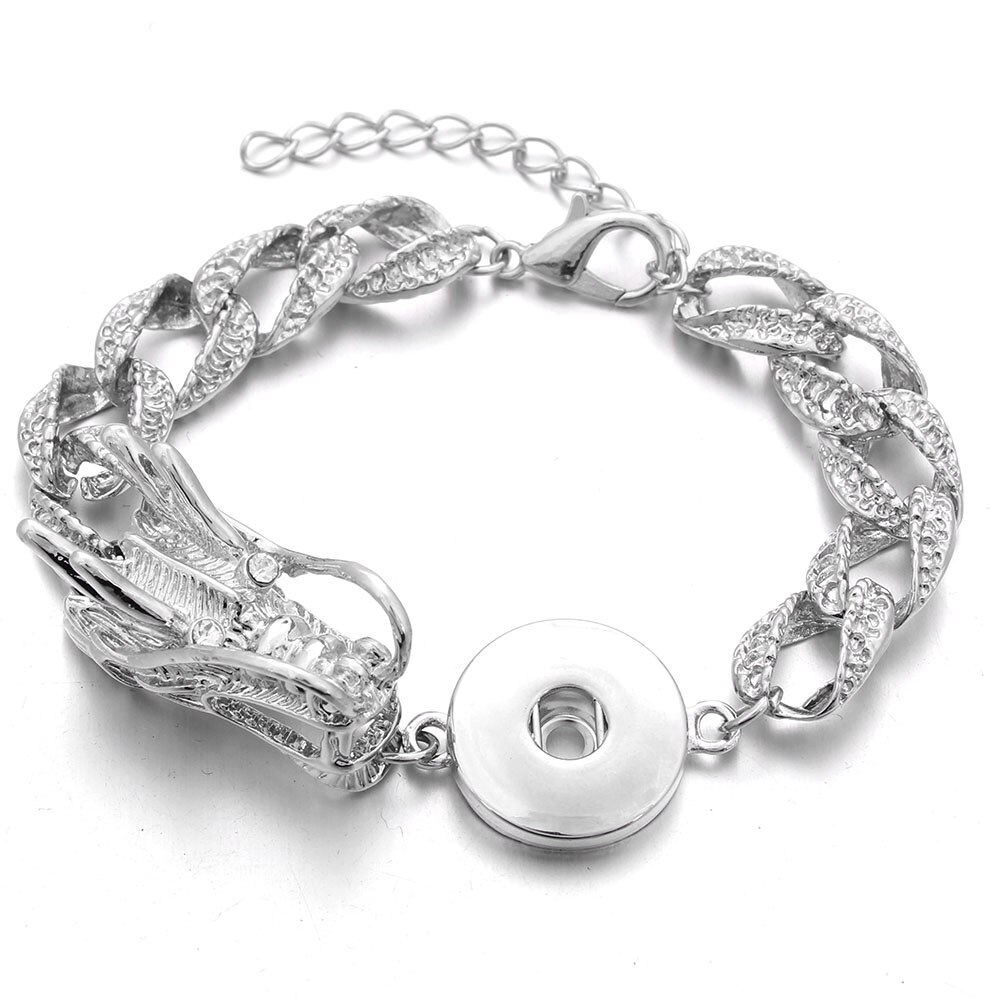 18mm Snap Jewelry DIY Bracelet Dragon Crystal Snap Button Bracelet Bangle Simple Cuff Bracelet for Men Women