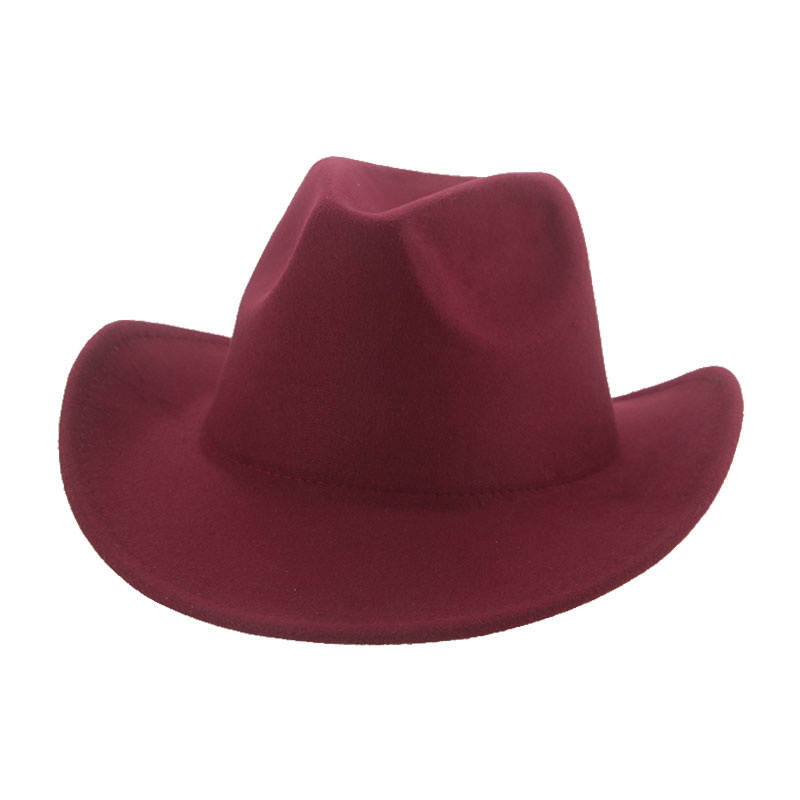 Fedoras-Sombrero de vaquero para hombre y mujer, sombrero de Cowboy, Panamá, Occidental, color Camel sólido, negro, fieltro, novedad, Invierno: wine red