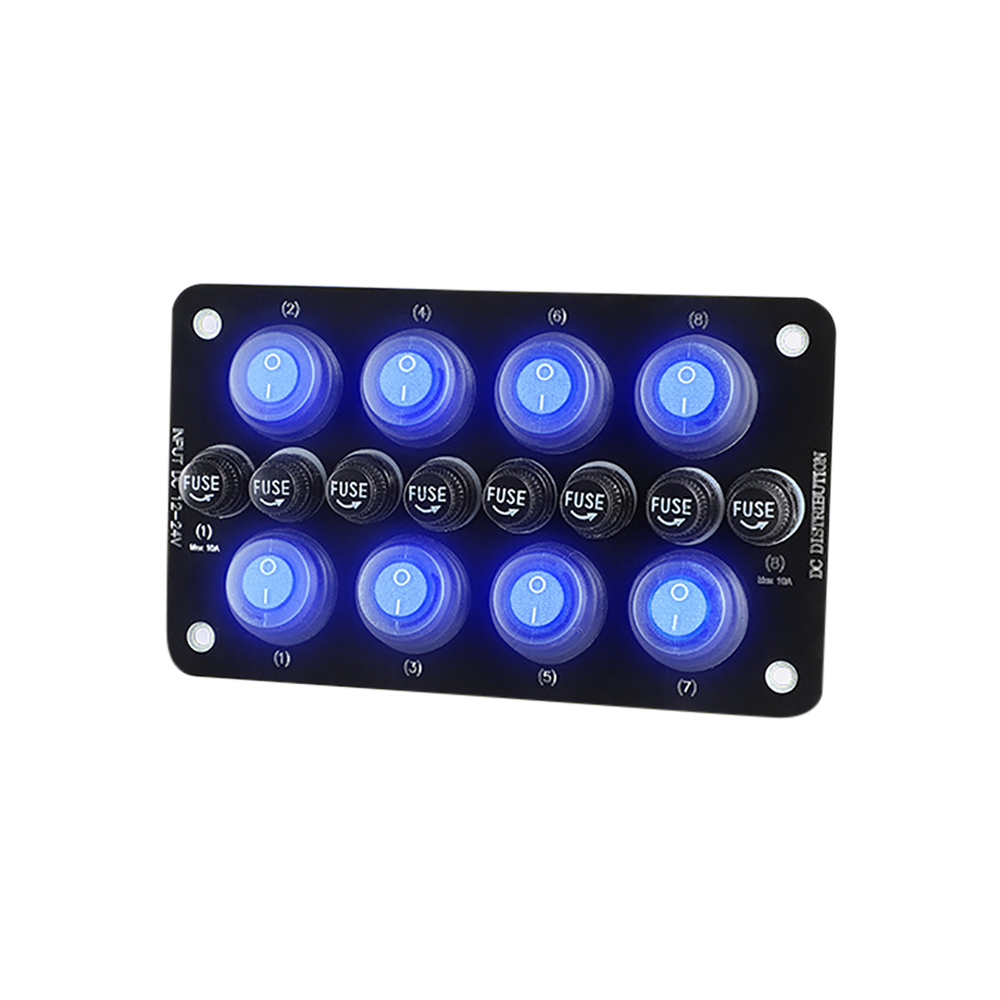 8 Gang Rocker Switch Panel 12V-24V Multi Port Power Fuses Holder Control Panel for Car Truck Marine Truck Campers Waterproof