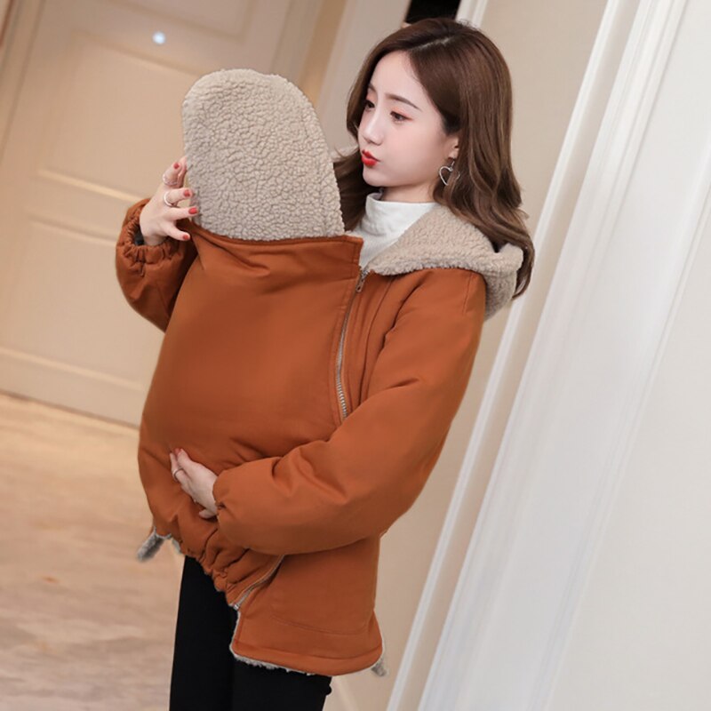 Mutterschaft Hoodie Schwangere Frauen Känguru Baby Träger Jacke Oberbekleidung Dicke Warme Wolle Liner Herbst Winter Mantel Kleidung Neue