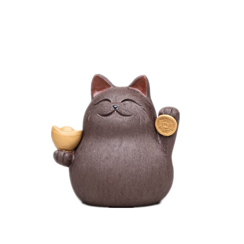 Yixing – décoration de thé Zi Sha en forme de chat, Sculpture créative faite à la main, lingot de chat chanceux peut soulever le plateau à thé, accessoires de décoration: Marron