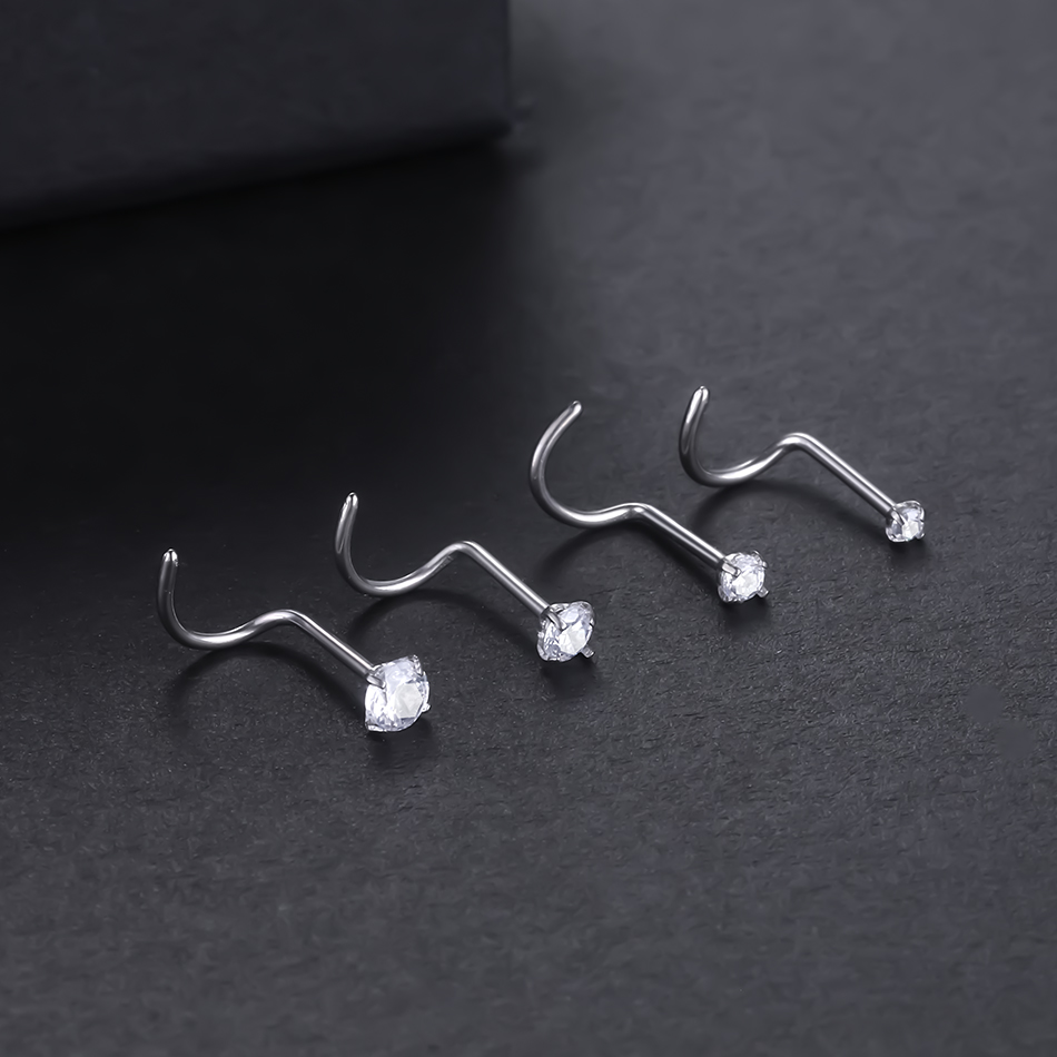 impiantare titanio naso perno squillare impostato il giro CZ cristallo piercing al naso 1.5/2/2.5/3MM vite narice piercing orecchino gioielli 20G