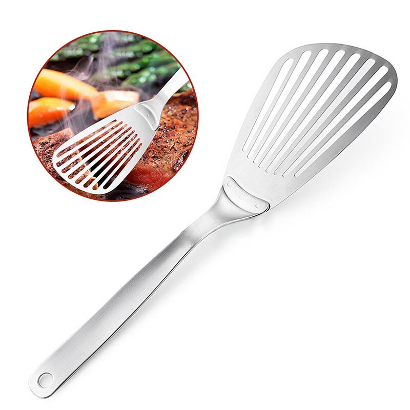 1PC Silver Cooking Spatula Fish Spatula Stainless Steel Slotted Spatula Slotted Turner BBQ Grill Tool Kitchen Accessories