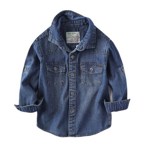 Camisas de para niños, Camisa vaquera de manga larga informal, ropa para niños grandes, Tops para niños de 3 a 15 años, BC191: dark blue / 9