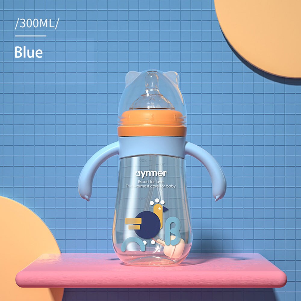 Biberon anti-fuite sans BPA pour bébé, gros calibre, bec de canard, eau, lait, PPSU, avec paille en Silicone: Blue 300ml