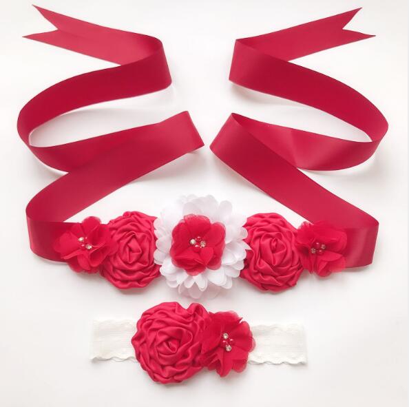 Cinturón de flores para niña, fajín de señora, fajas de boda con diadema de flores, 1 Juego de cinturón de boda: 01