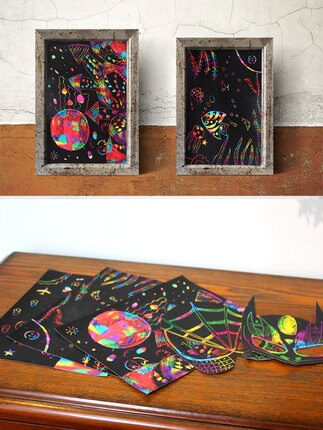 Young children colorful scratching paper 50 100 sheets diy handmade scraping painting non-toxic sand painting color sand