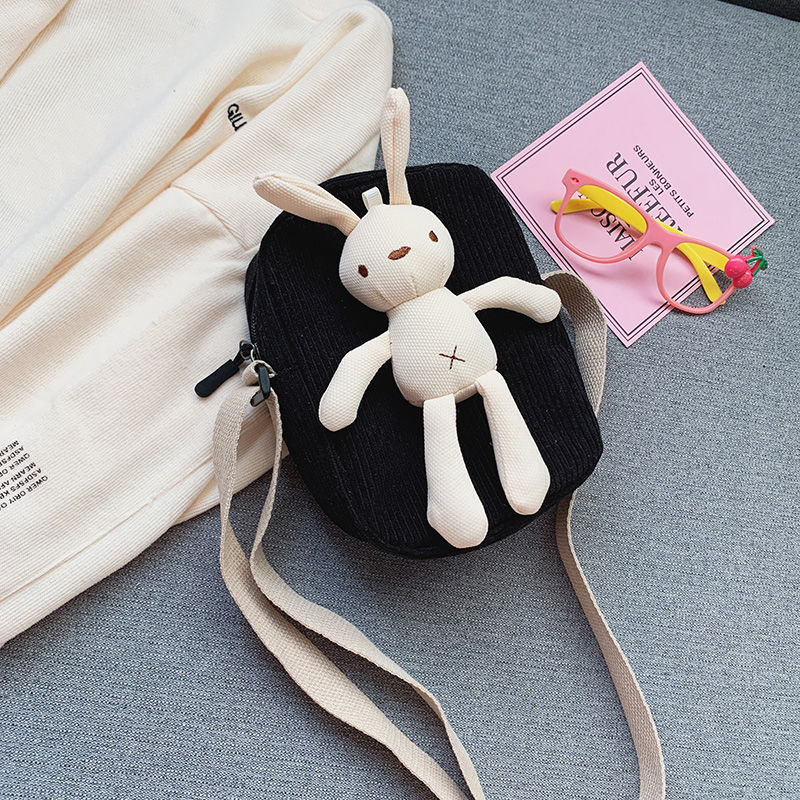 Leuke Meisjes Kleine Portemonnee Corduroy Bunny Mouse Kinderen Schoudertas Baby Jongens Crossbody Tassen Prinses Accessoires: black bunny