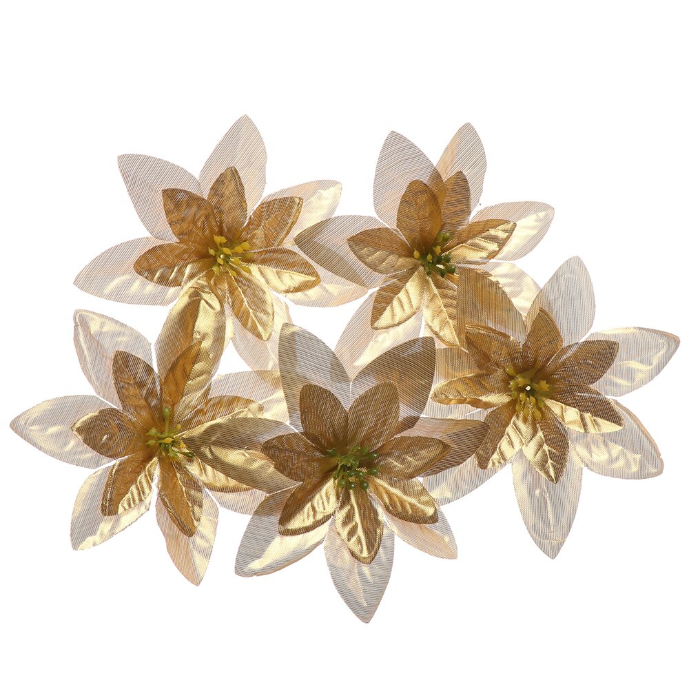 10pc 14cm Flannel Large Artificial Rose Flower Heads For Home Wedding Decoration Scrapbooking DIY Christmas Tree Silk Flowers: Gold