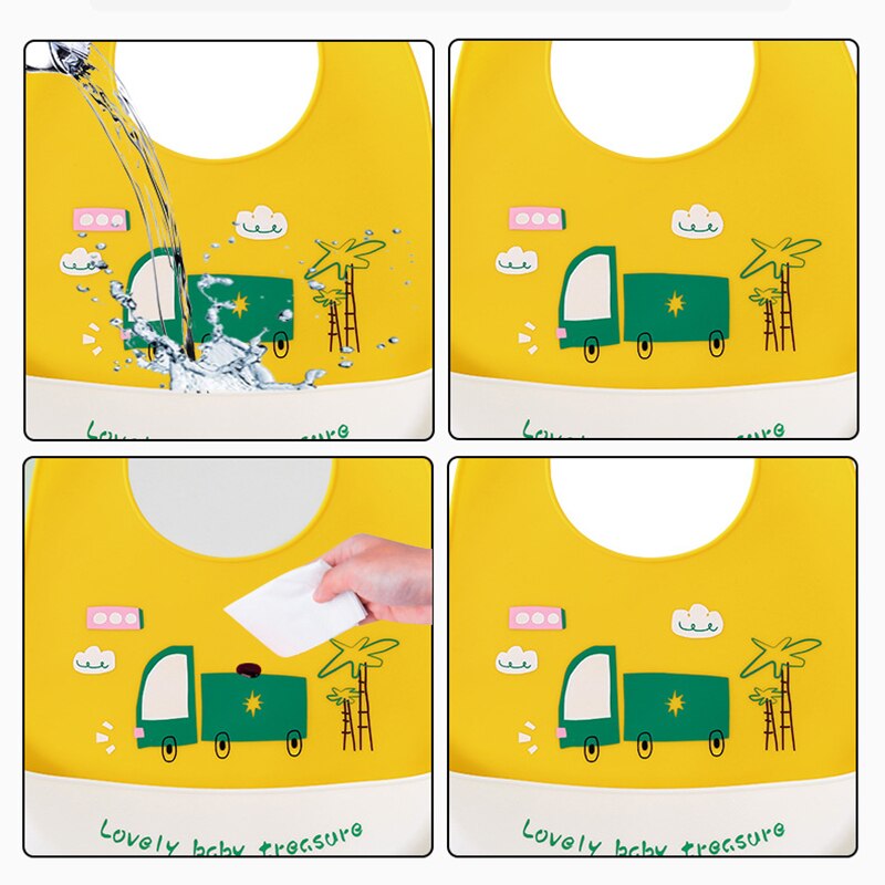 Waterdichte Zachte Siliconen Baby Slabbetjes Leuke Cartoon Print Baby Meisje Jongen Verstelbare Schort Bib Kids Lunch Feeding Stuff