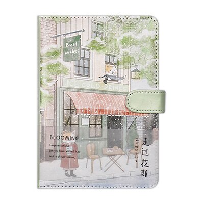 A5 søde japanske kat notesbog læder cover planlægger dagsorden farve side bindemiddel dagbog skoleforsyninger filofax: Grøn