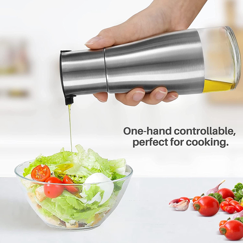 2Pcs Olive Oil Bottle Dispenser Set, Oil Dispenser Cruet Set, Stainless Steel Olive Oil Dispenser Glass Bottle