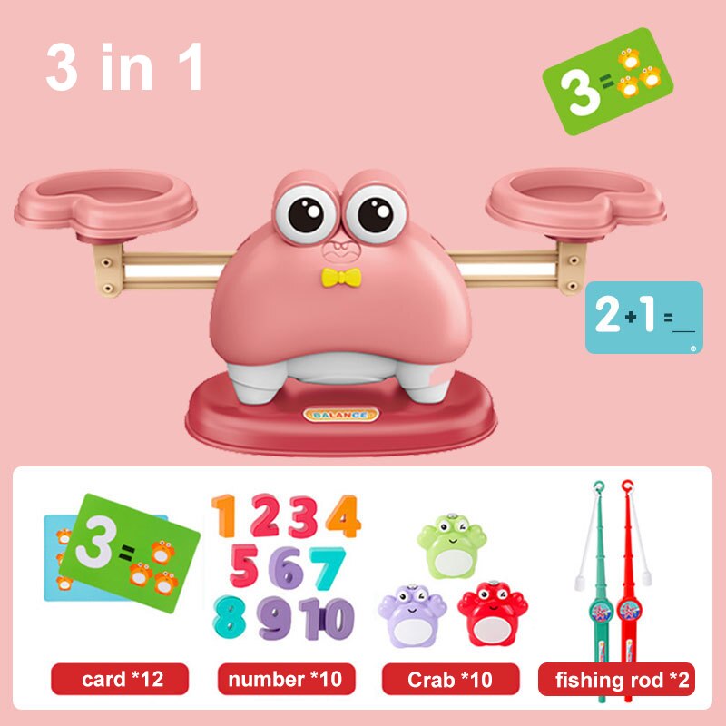 QWZ Fishing Math Toys Montessori For Kids Balance Scale Learning Education Puzzle Toy Board Game for Children Christmas: 3in1 Red frog